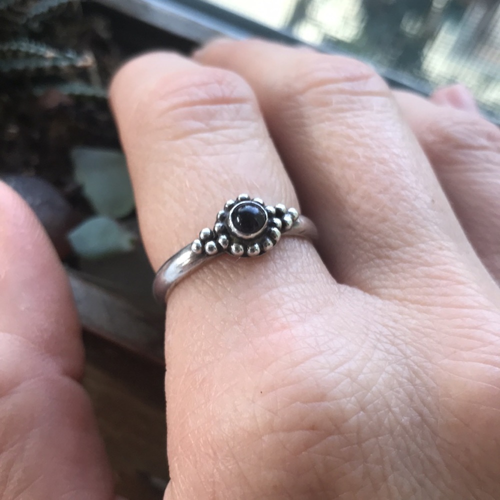 .925 sterling silver with deep purple glass bead inlay